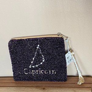 Pier1 Imports Zodiac Capricorn Coin Burgundy Beaded Purse W/Gold Tassel NWT